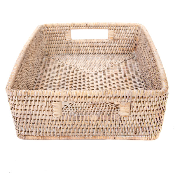 Dotted Line™ Rattan Rectangular Basket with Rounded Corners and Cutout